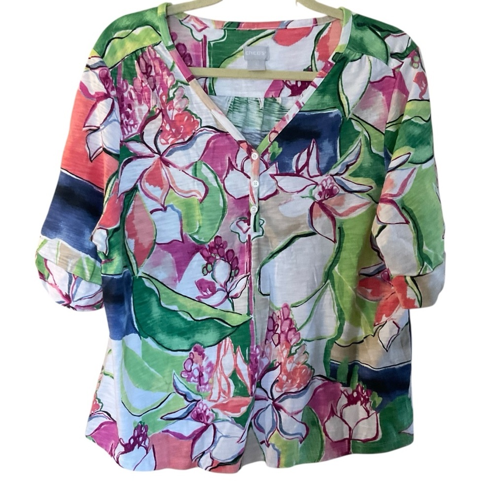 Chico’s Floral Print Button Front Top Size 3 (XL) – Cotton Modal Lightweight - Picture 4 of 9